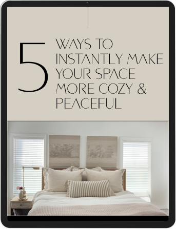 tablet mockup with text: 5 ways to instantly make your space more cozy & peaceful